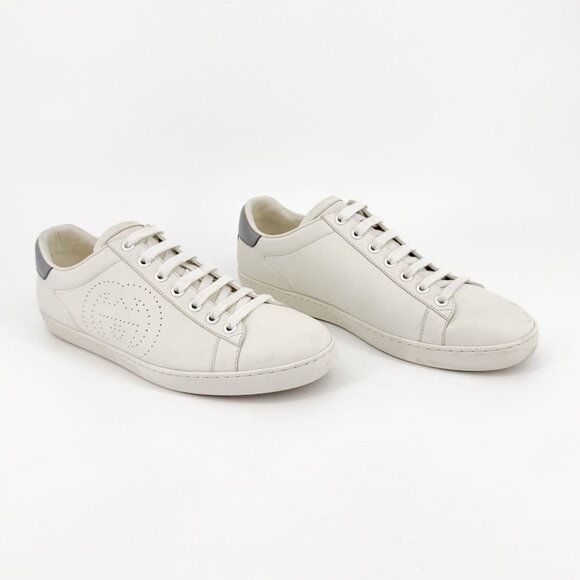 Gucci Ace GG Interlock Logo Low Top Sneakers White Leather Size 39 US 9 Women - Picture 1 of 14